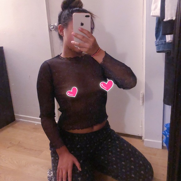 Brandy Melville Tops - BRANDY MELVILE GLITTER MESH TOP